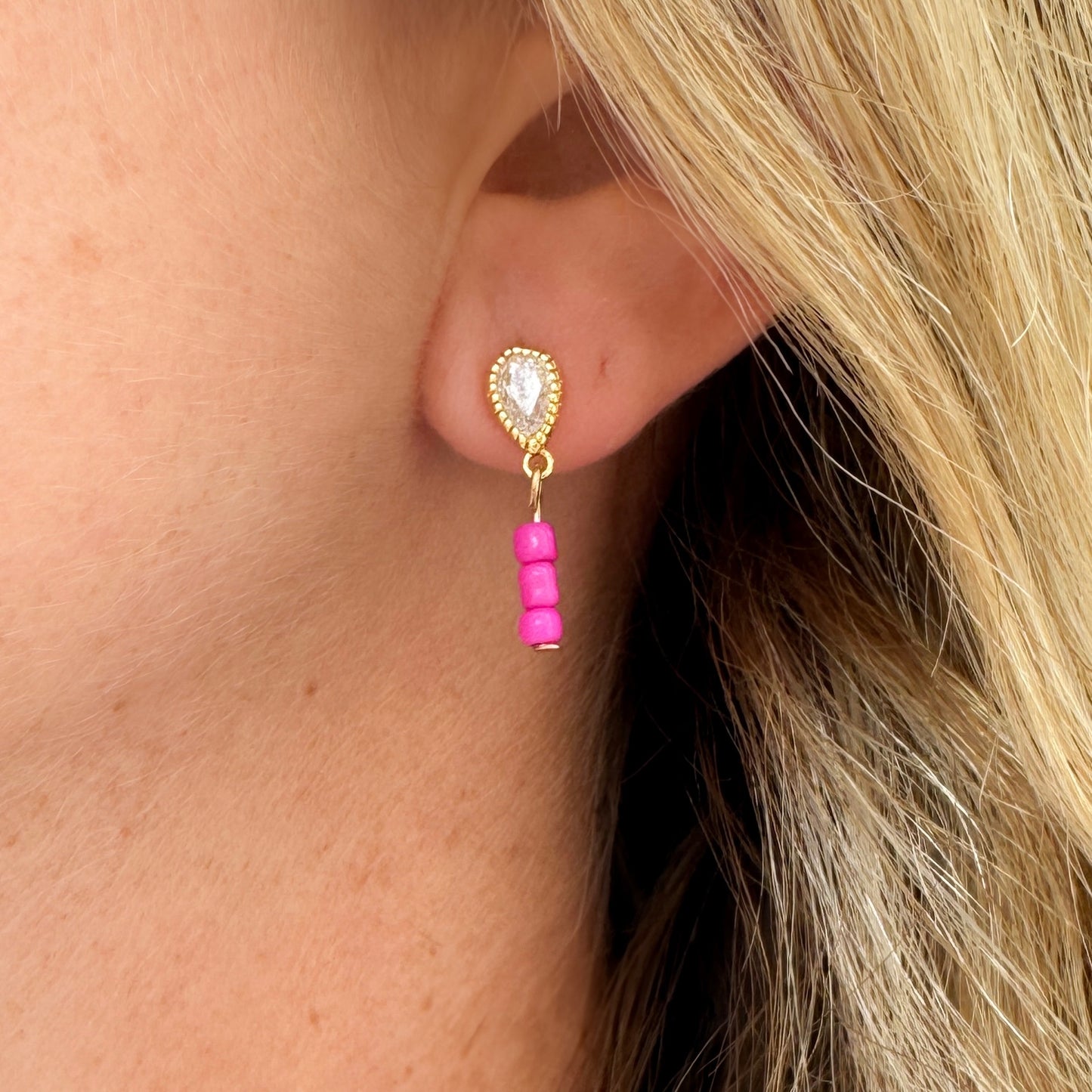 Seraphina Pink Cubic Zirconia Gemstone Drop Stud Earrings - Razzle and Rose Jewellery