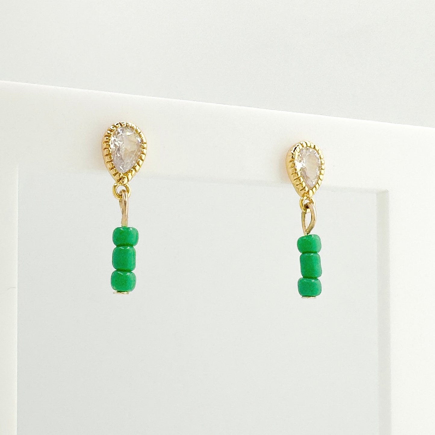 Seraphina Green Cubic Zirconia Gemstone Drop Stud Earrings - Razzle and Rose Jewellery
