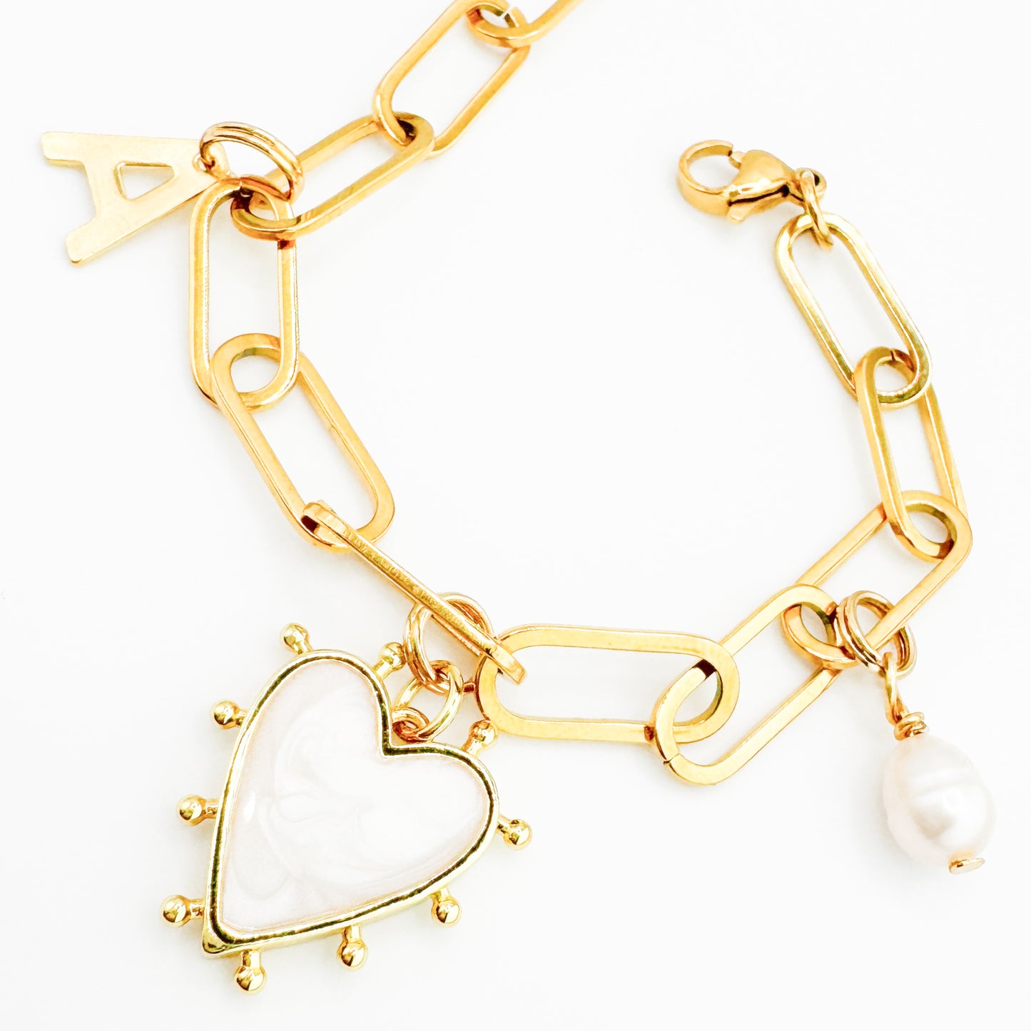 Arabella Heart Initial Gold Charm Bracelet | White | Pink | Lilac | Aqua | Choose Your Charms