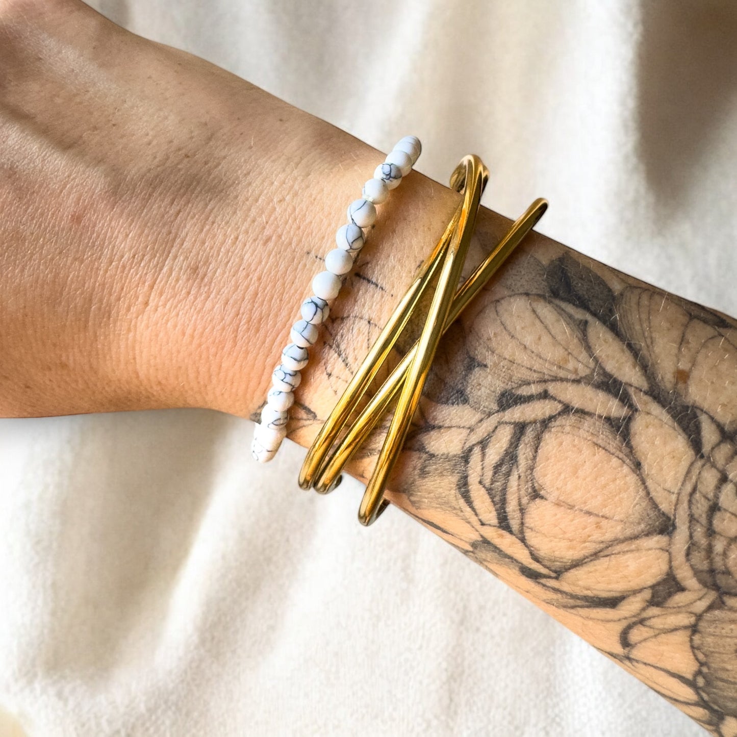 Harper White Howlite Gemstone Bead Bracelet | Adjustable - Razzle and Rose Jewellery