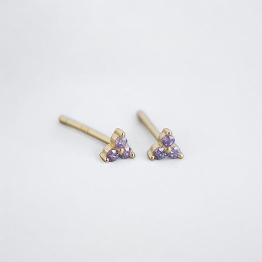 Camellia Triple Gemstone Gold Vermeil Stud Earrings | Pink | Lilac - Razzle and Rose Jewellery