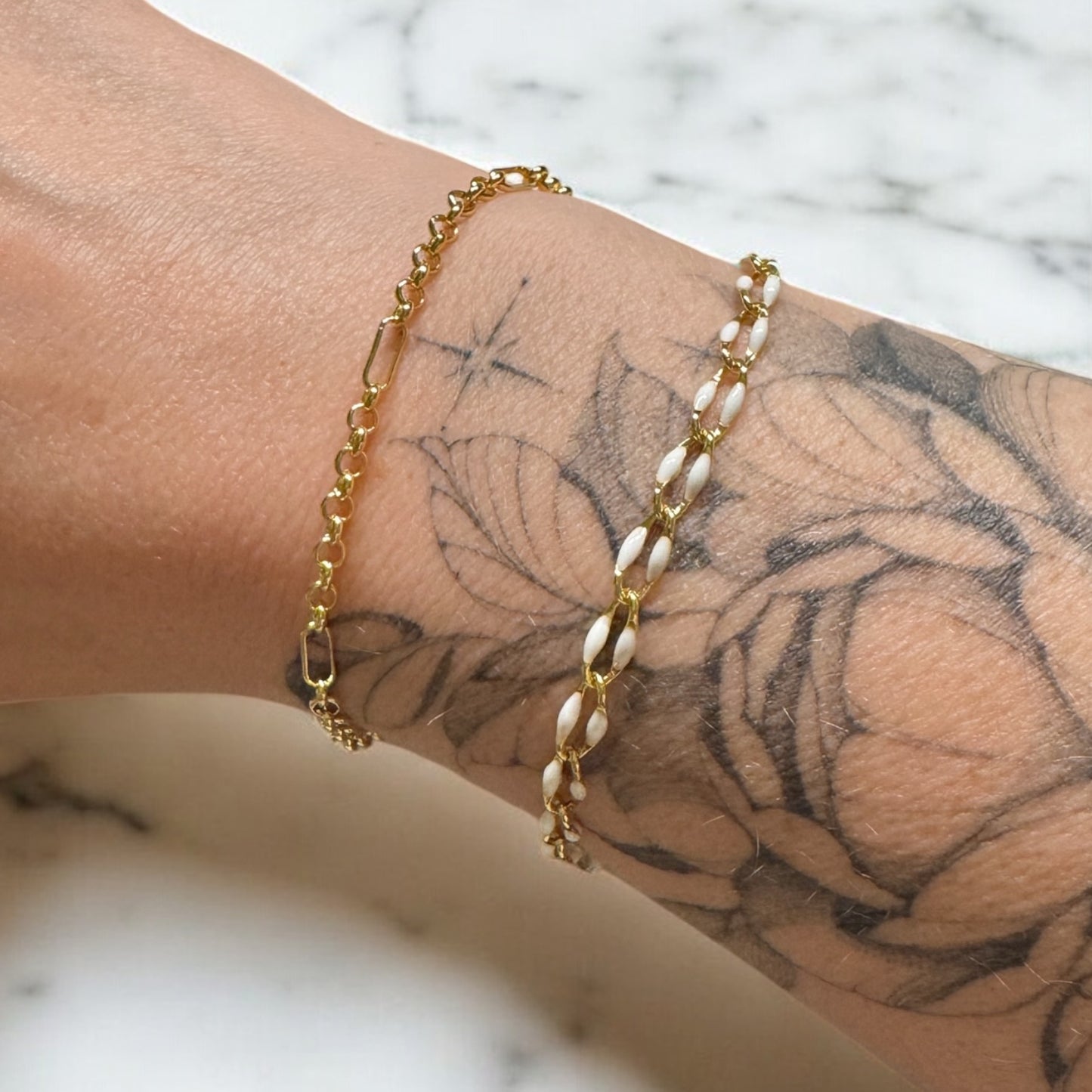 Sansa White Enamel Gold Chain Bracelet.