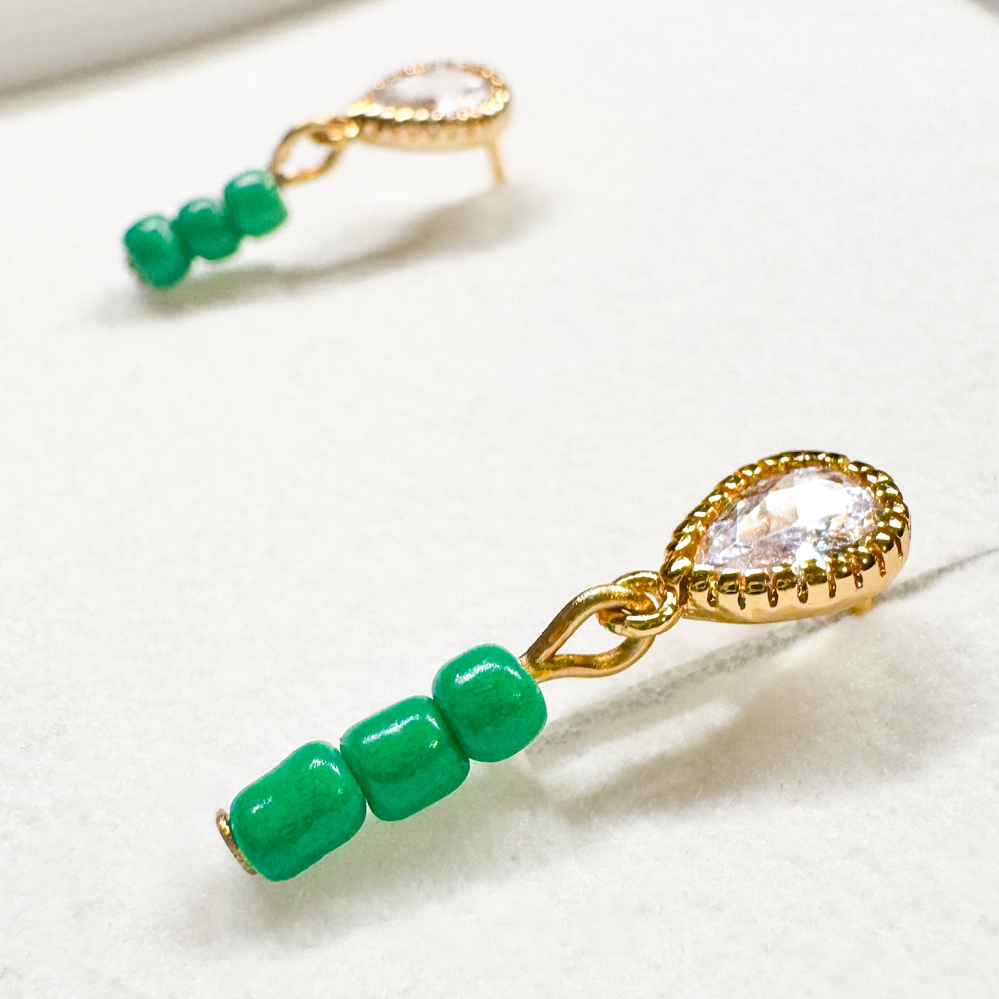 Seraphina Green Cubic Zirconia Gemstone Drop Stud Earrings