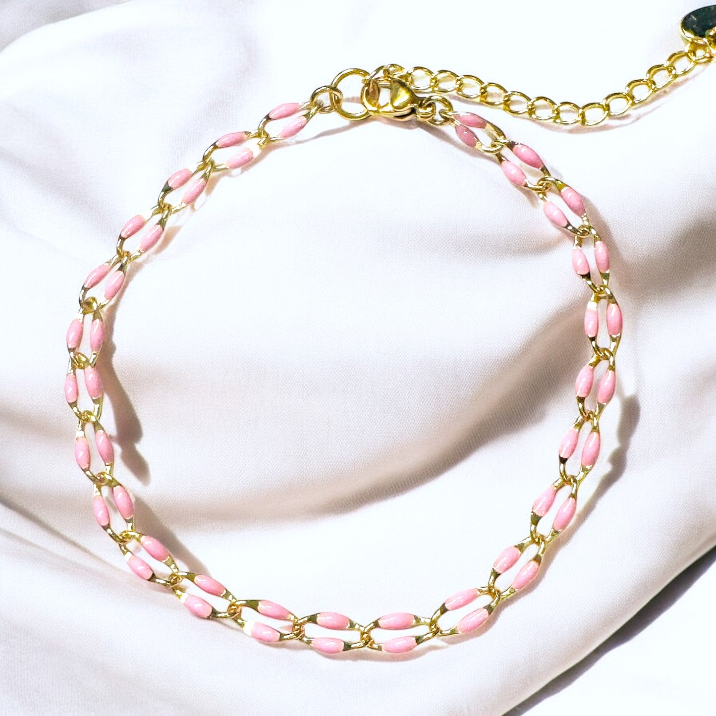 Sansa Baby Pink Enamel Gold Chain Bracelet - Razzle and Rose Jewellery
