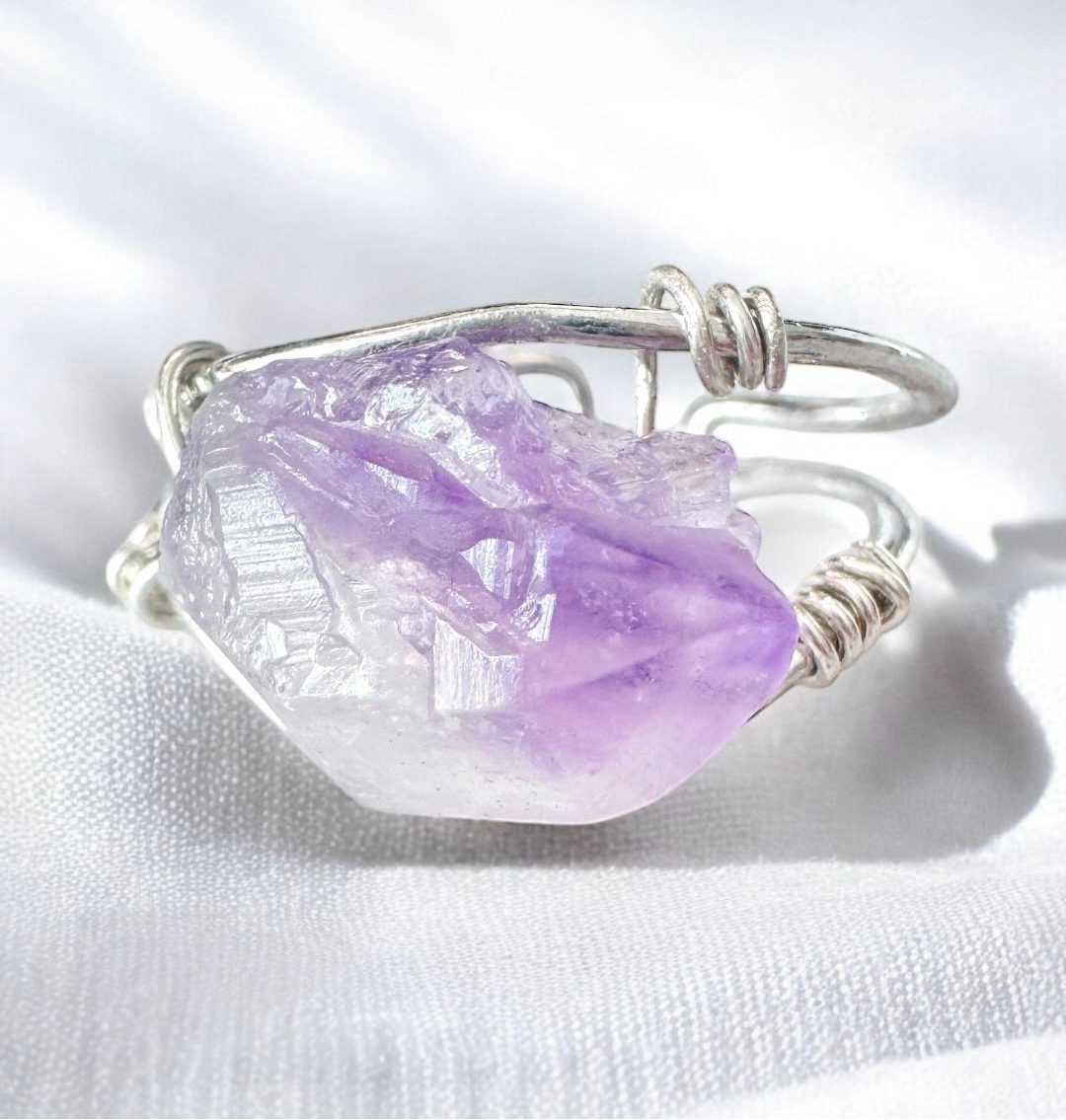 Amalia Silver Raw Amethyst Gemstone Ring - Razzle and Rose Jewellery