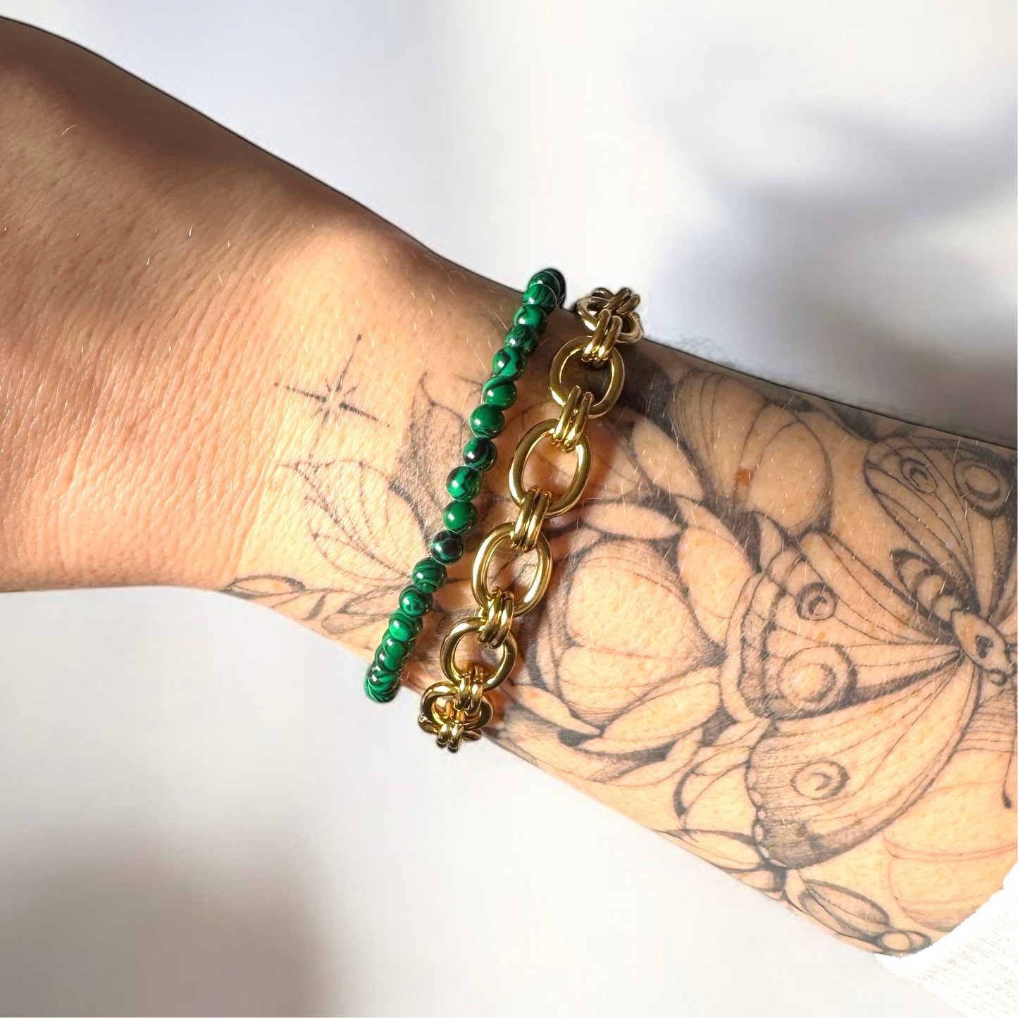 Harper Malachite Gemstone Bead Bracelet | Adjustable