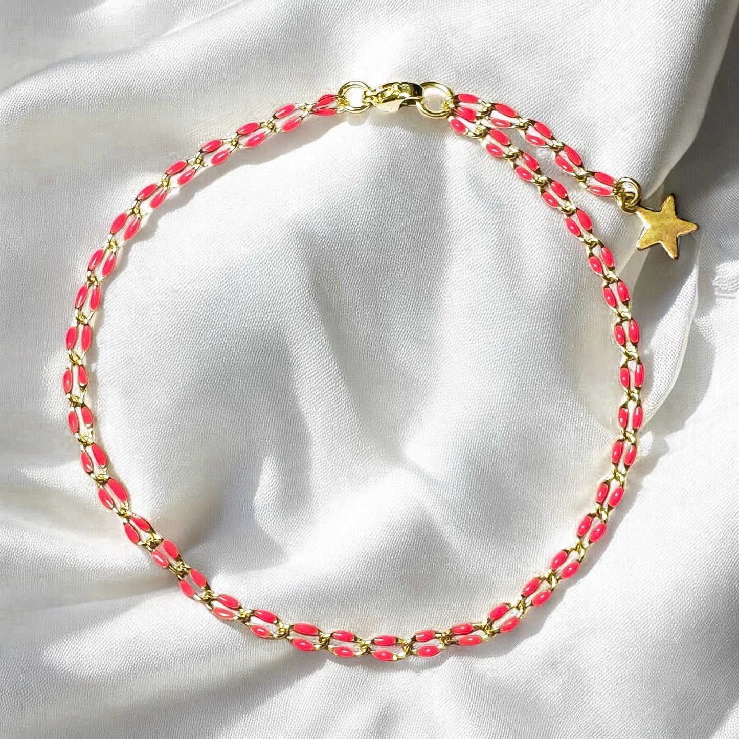 Sansa Hot Pink Enamel Gold Chain Anklet.