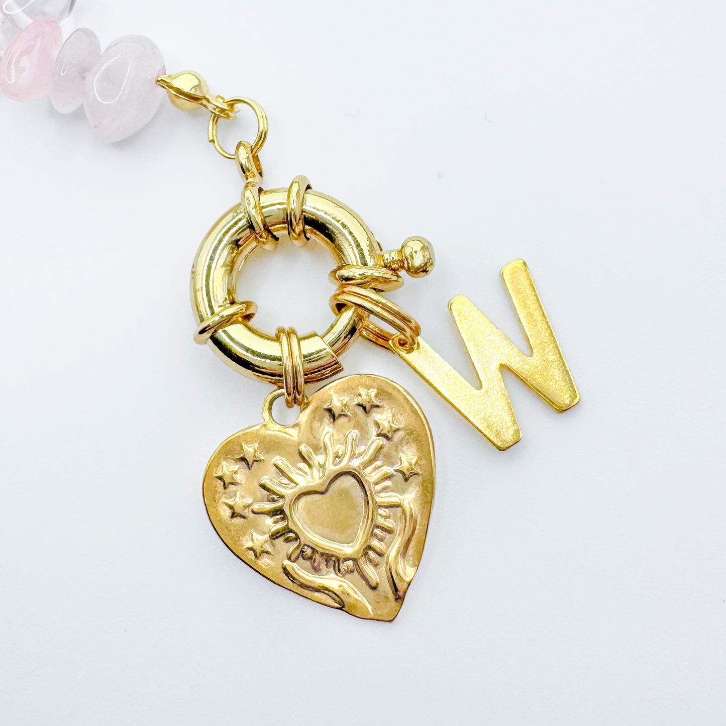 Rosalie Gold Rose Quartz Charm Bracelet | Choose Your Initial - Razzle and Rose Jewellery