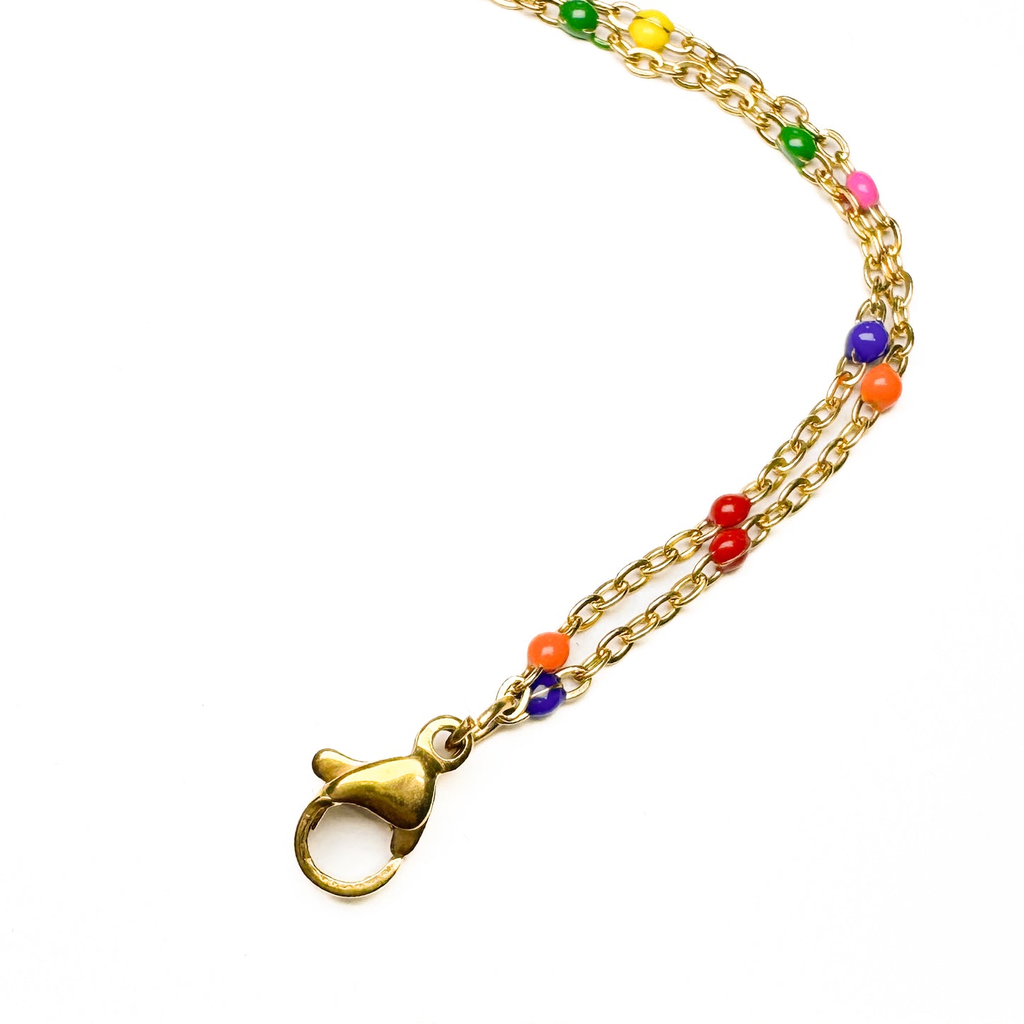 Elena Gold Double Chain Rainbow Bead Bracelet - Razzle and Rose Jewellery