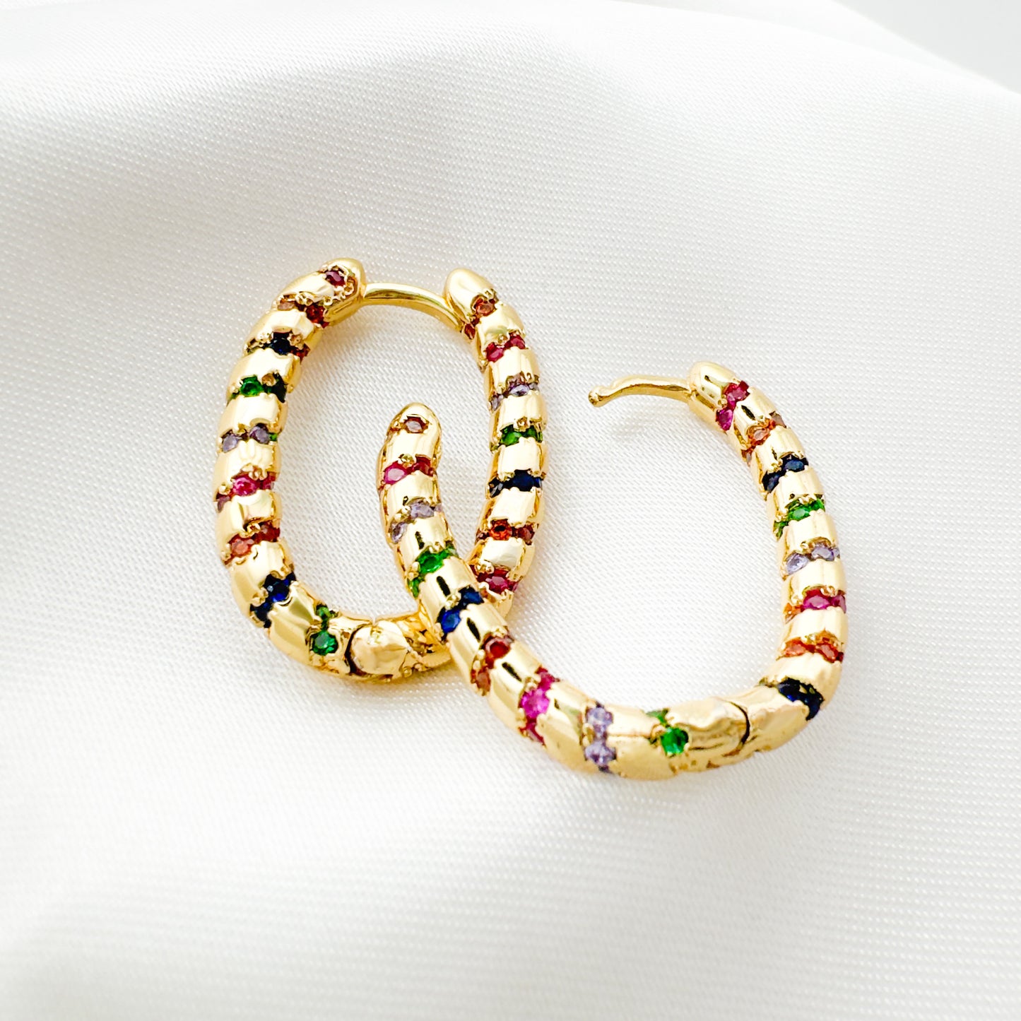 Davina CZ Stripe Gold Hoops Default Title Hoop Earrings Razzle and Rose