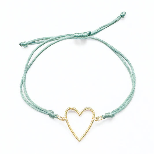 Palma Gold Heart Green Slider Cord Bracelet - Razzle and Rose Jewellery