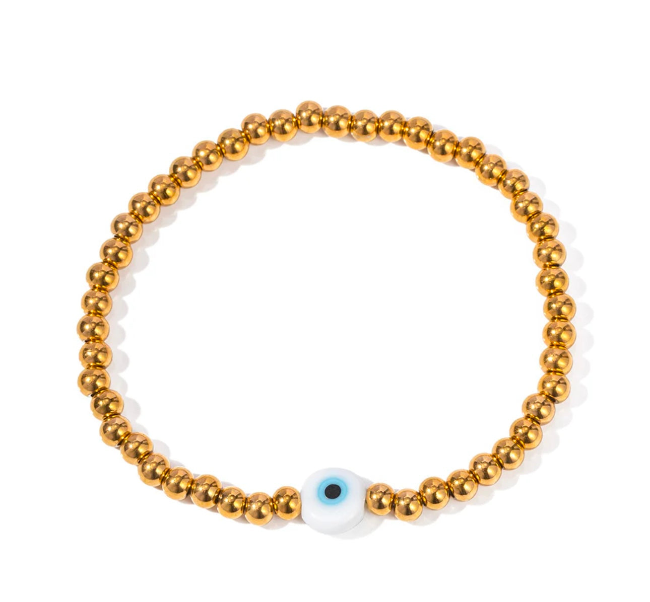 Aisha Evil Eye Gold Bead Stretch Bracelet - Razzle and Rose Jewellery