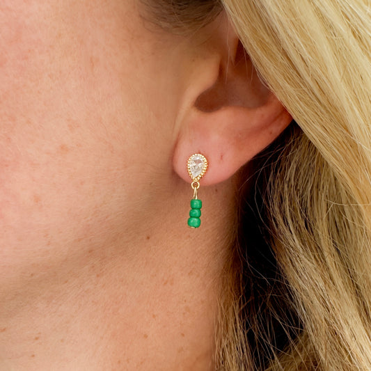 Seraphina Green Cubic Zirconia Gemstone Drop Stud Earrings - Razzle and Rose Jewellery