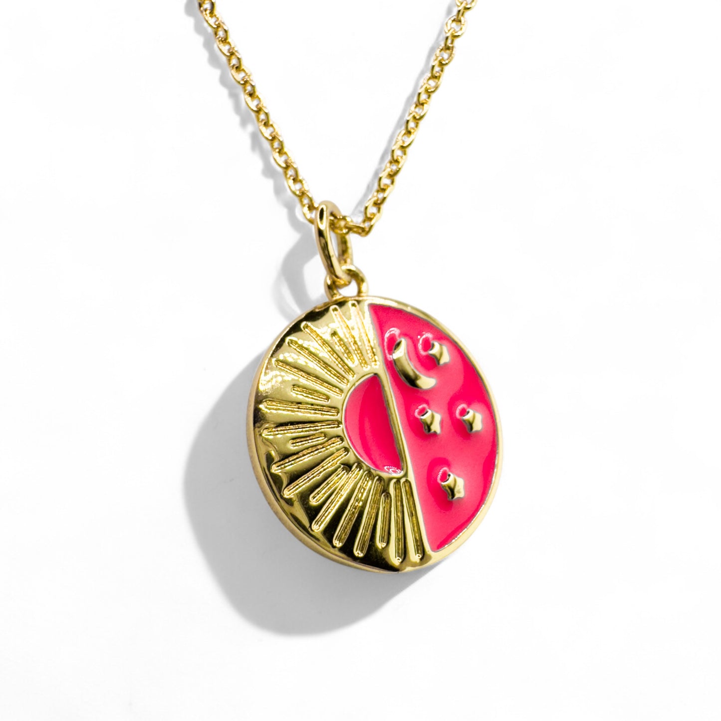 Aaliyah Pink Enamel Sun & Star Gold Pendant Necklace - Razzle and Rose Jewellery