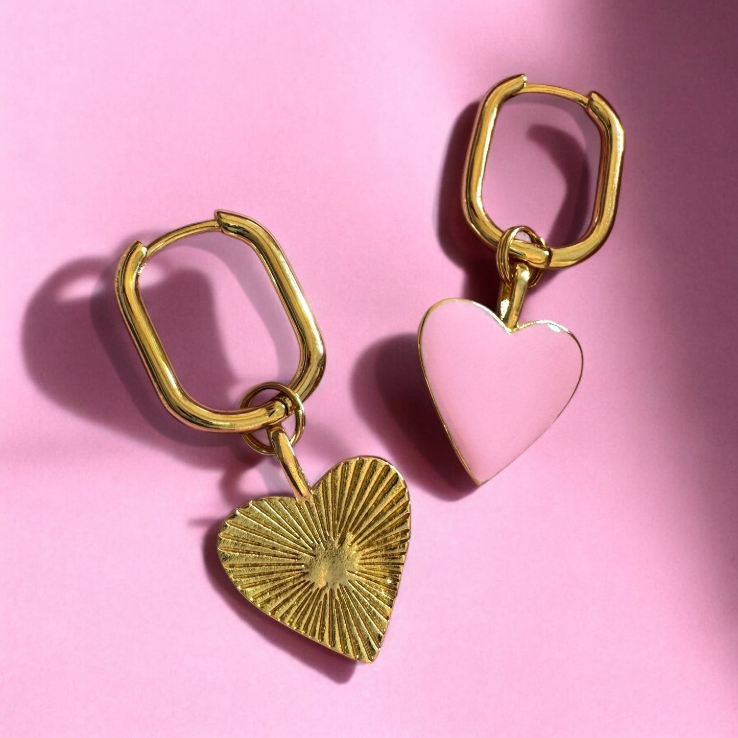 Clea Pink and Gold Reversible Heart Hoop Earrings | Wear 3 Ways