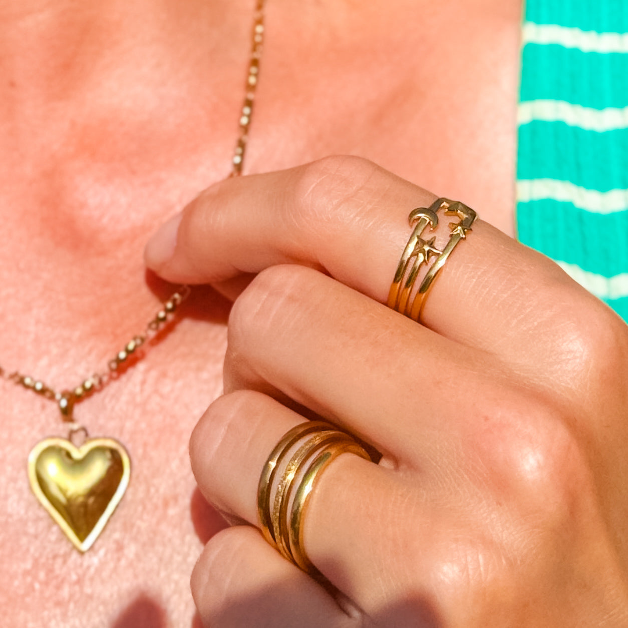 Nova Celestial Gold Triple Band Moon and Star Ring | Adjustable