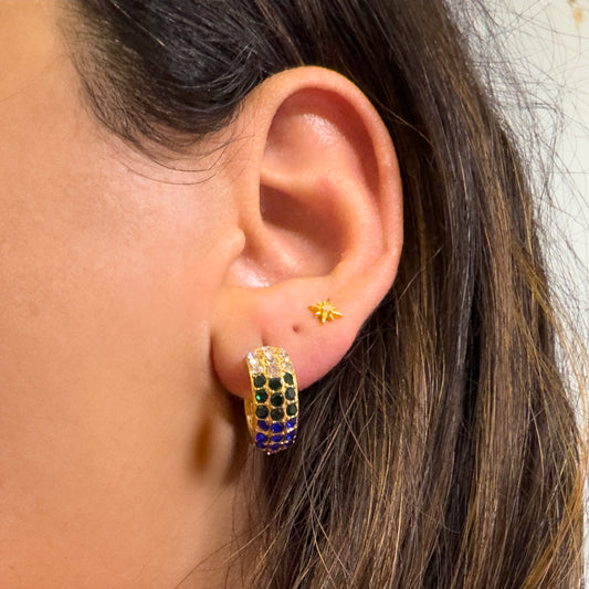 Teija Gold Rainbow Gemstone Chunky Medium Hoop Earrings - Razzle and Rose Jewellery