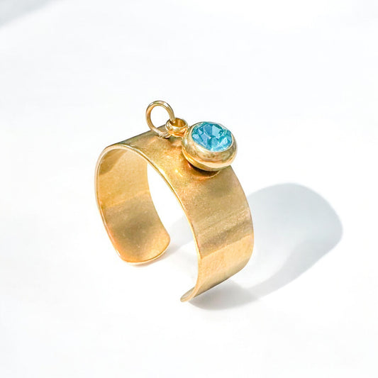 Vera Aqua Gemstone Gold Charm Ring | Adjustable - Razzle and Rose Jewellery