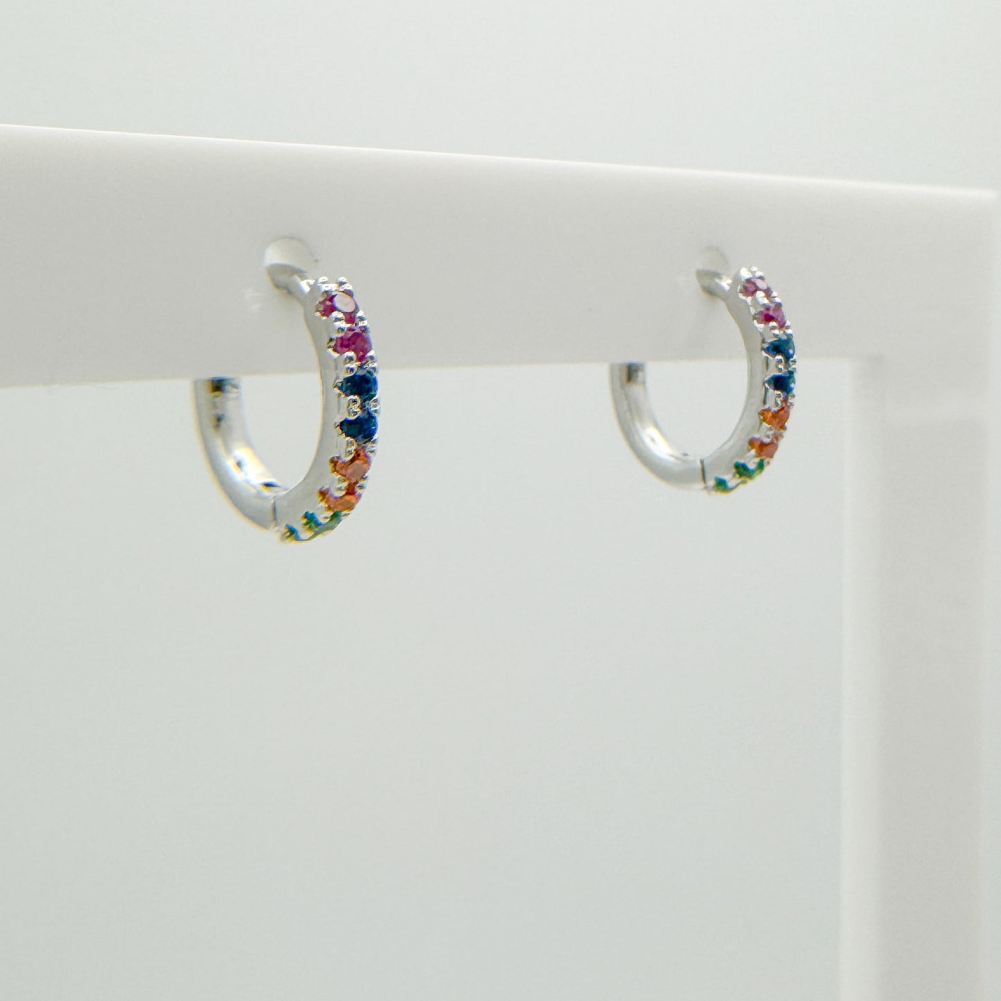 Camila Small CZ Silver Huggie Earrings | Clear | Rainbow Multi Hoop Earrings Razzle and Rose