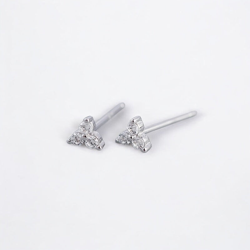 Camellia Triple Gemstone Sterling Silver Stud Earrings Clear | Pink | Lilac.