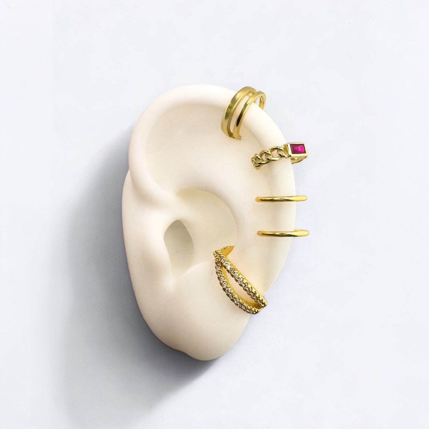 Priya Gold Vermeil Pink Gemstone Ear Cuff - Razzle and Rose Jewellery