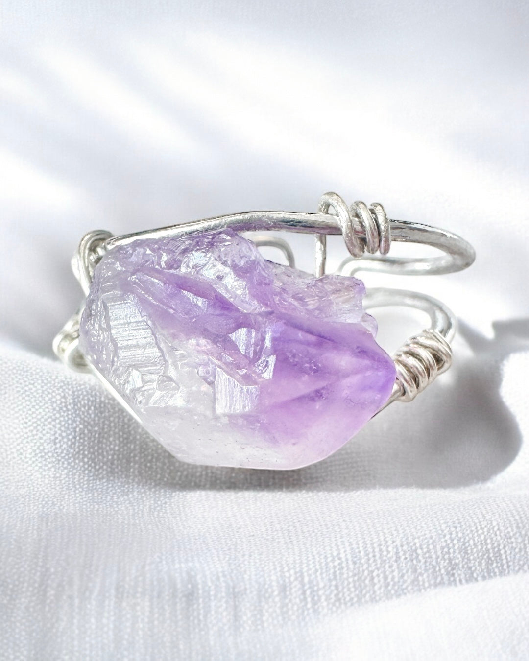 Amalia Silver Raw Amethyst Gemstone Ring