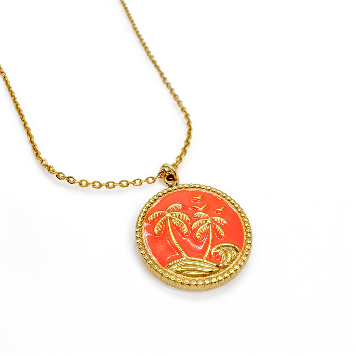 Alba Gold Palm Tree Pendant Necklace | Orange - Razzle and Rose Jewellery