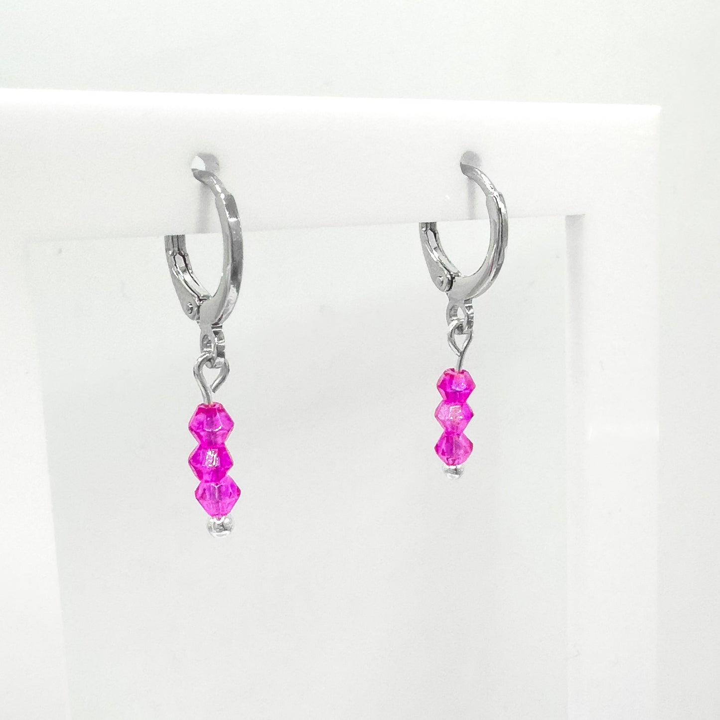 Emilia Silver Crystal Bead Small Hoop Earrings | Cornflower | Hot Pink | Rose | Aqua | White - Razzle and Rose Jewellery