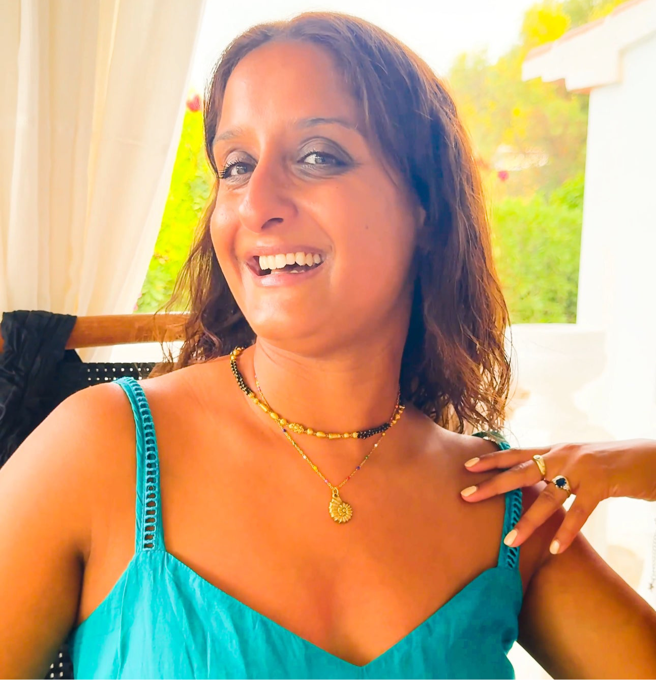 Elena Gold Rainbow Bead Necklace with Removable Shell Pendant