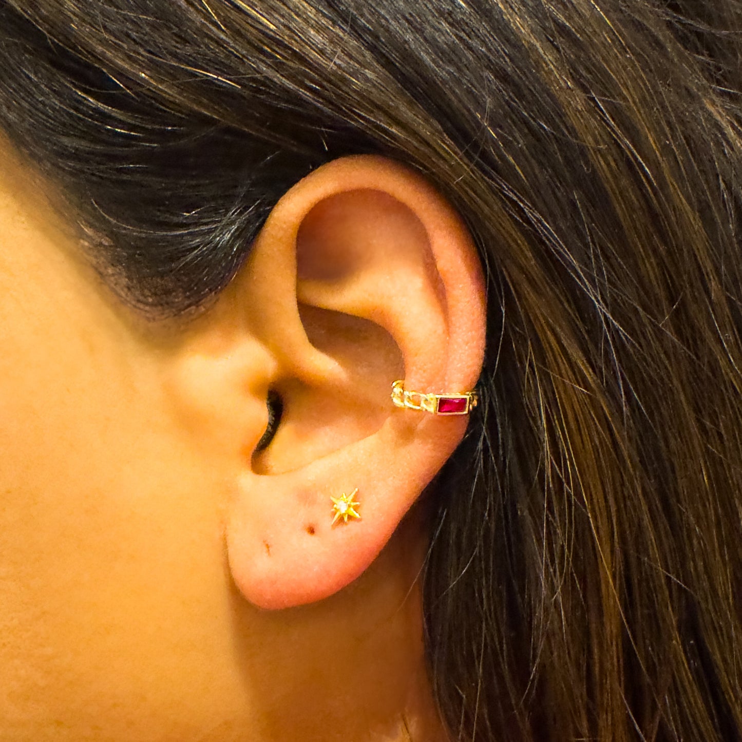 Priya Gold Vermeil Pink Gemstone Ear Cuff - Razzle and Rose Jewellery
