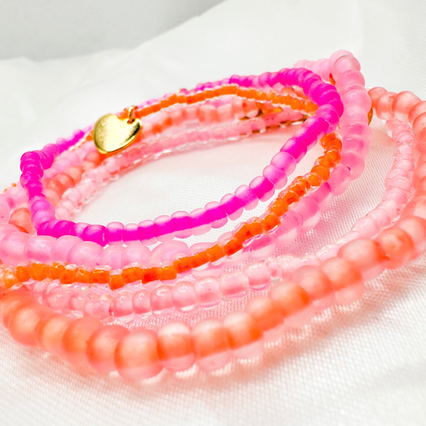 Katja Neon Beaded Bracelet with Gold Heart Charm - Razzle and Rose Jewellery