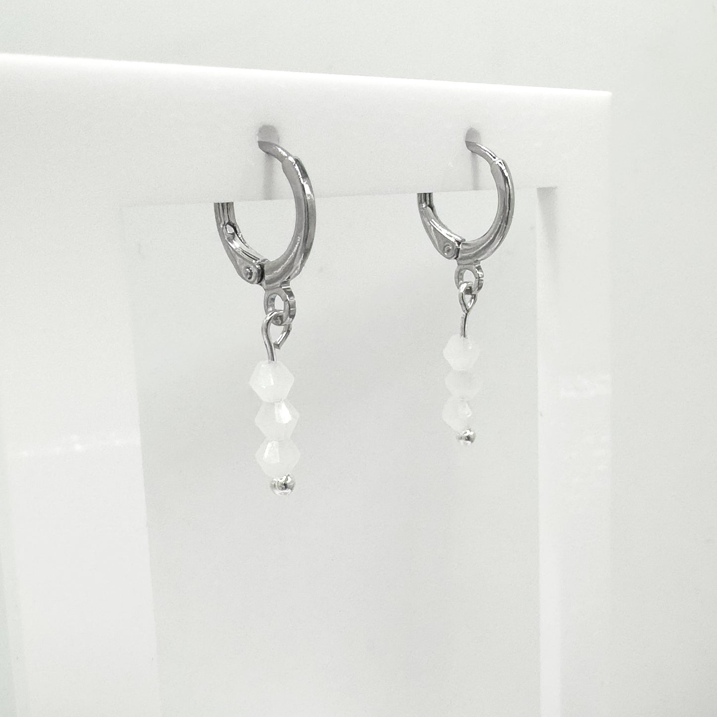 Emilia Silver Crystal Bead Small Hoop Earrings | Cornflower | Hot Pink | Rose | Aqua | White - Razzle and Rose Jewellery