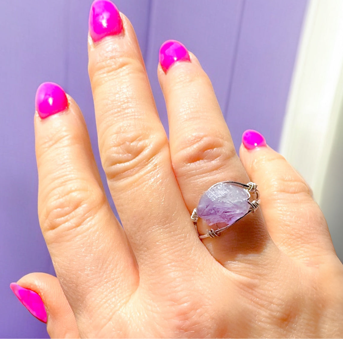 Amalia Silver Raw Amethyst Gemstone Ring