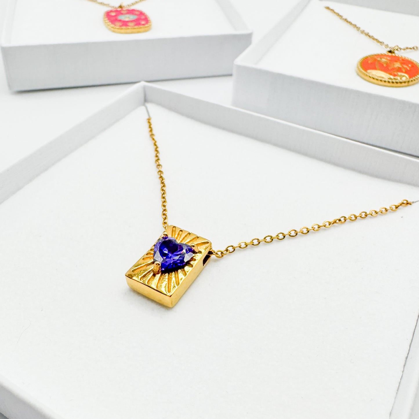 Mia Purple Heart Gold Pendant Necklace - Razzle and Rose Jewellery