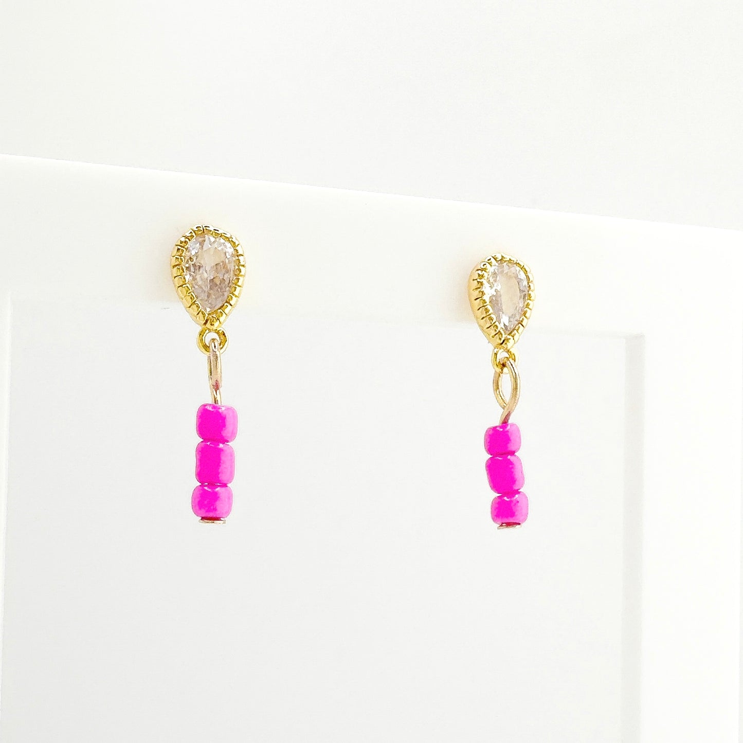 Seraphina Pink Cubic Zirconia Gemstone Drop Stud Earrings - Razzle and Rose Jewellery
