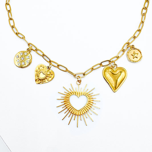 Capri Gold Chunky Heart Charm Necklace - Razzle and Rose Jewellery