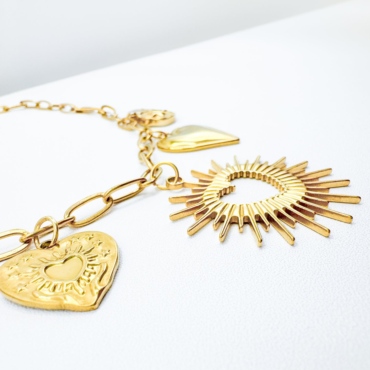 Capri Gold Chunky Heart Charm Necklace - Razzle and Rose Jewellery