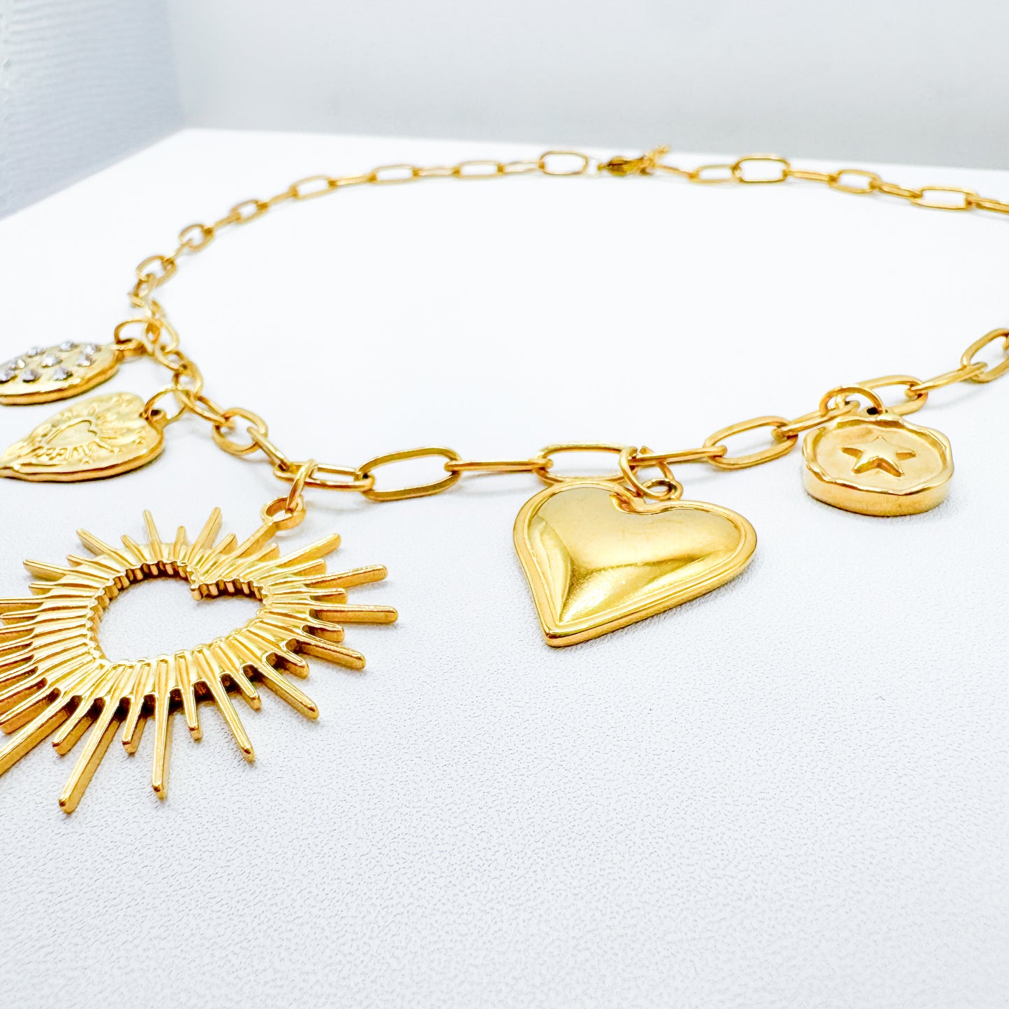 Capri Gold Chunky Heart Charm Necklace - Razzle and Rose Jewellery