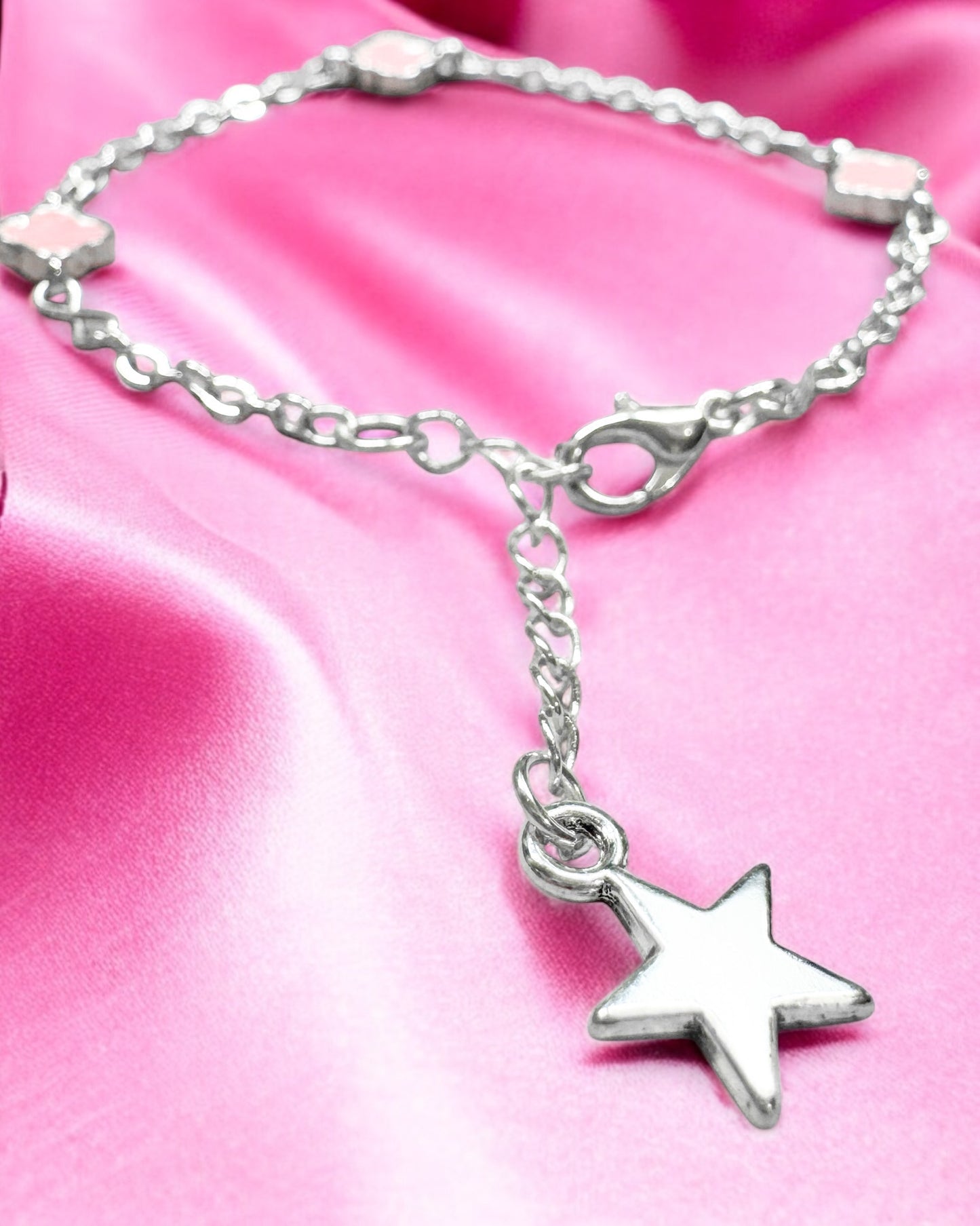 Camilla Baby Pink Clover Link Silver Bracelet