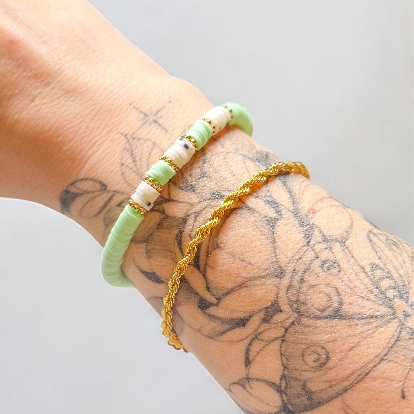 Lisbon Mint Green Heishi Clay Bead Bracelet - Razzle and Rose Jewellery