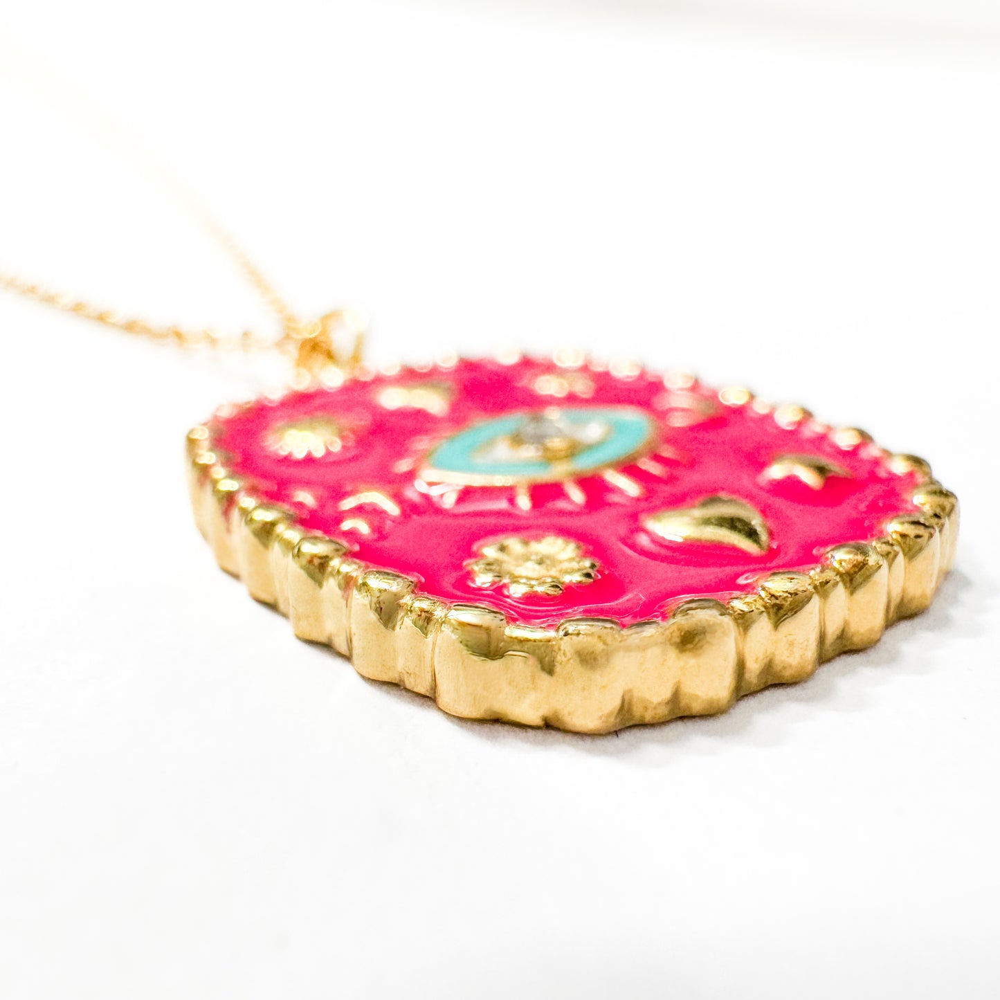 Cecilia Hot Pink Enamel Gold Pendant Necklace