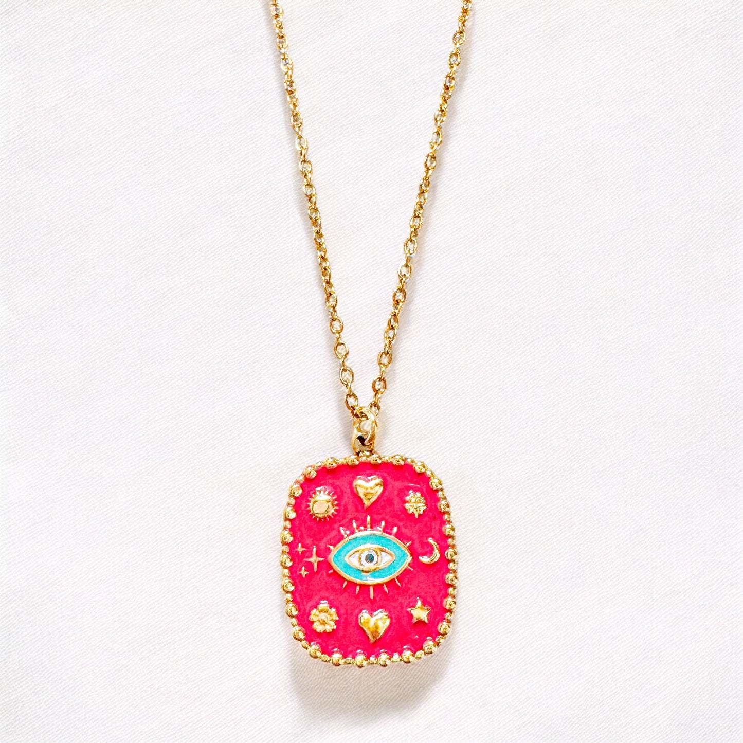 Cecilia Hot Pink Enamel Gold Pendant Necklace