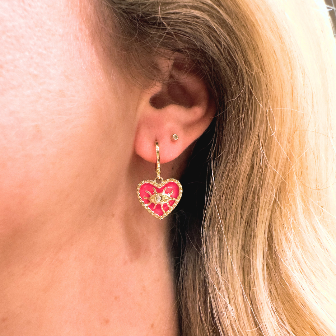 Carlotta Pink Heart Charm Small Hoop Earrings