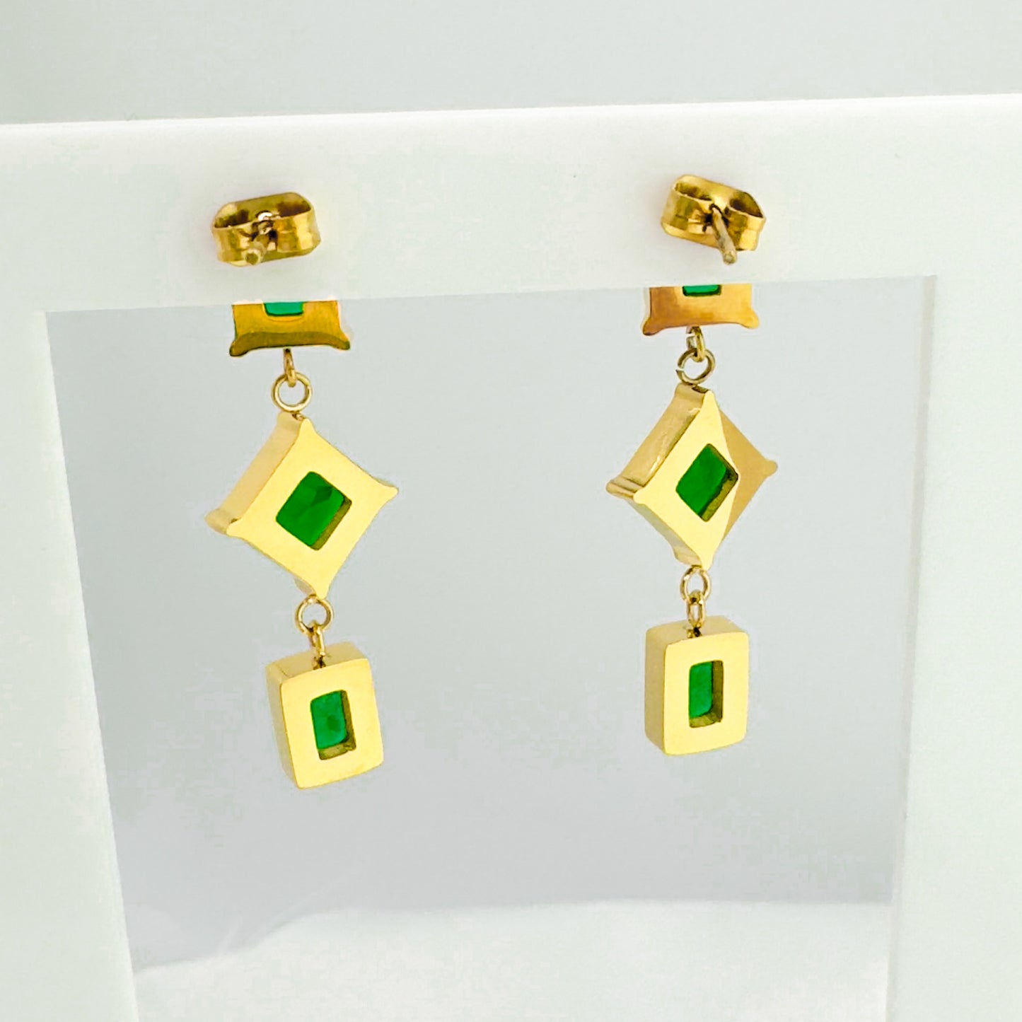 Gita Green Geometric Gold Statement Earrings Default Title Drop Earrings Razzle and Rose