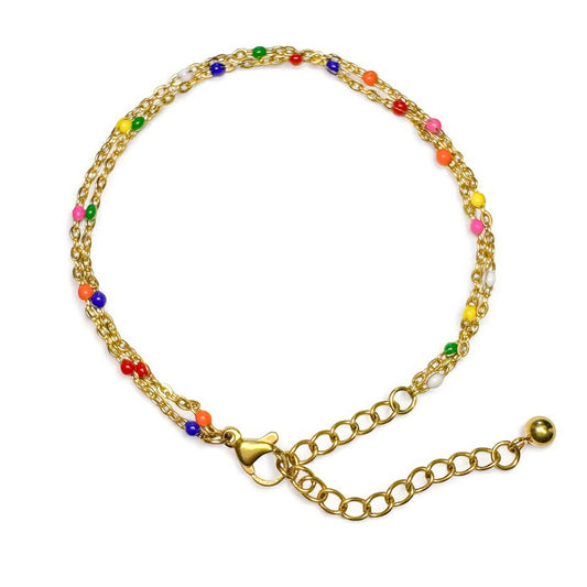 Elena Gold Double Chain Rainbow Bead Bracelet - Razzle and Rose Jewellery