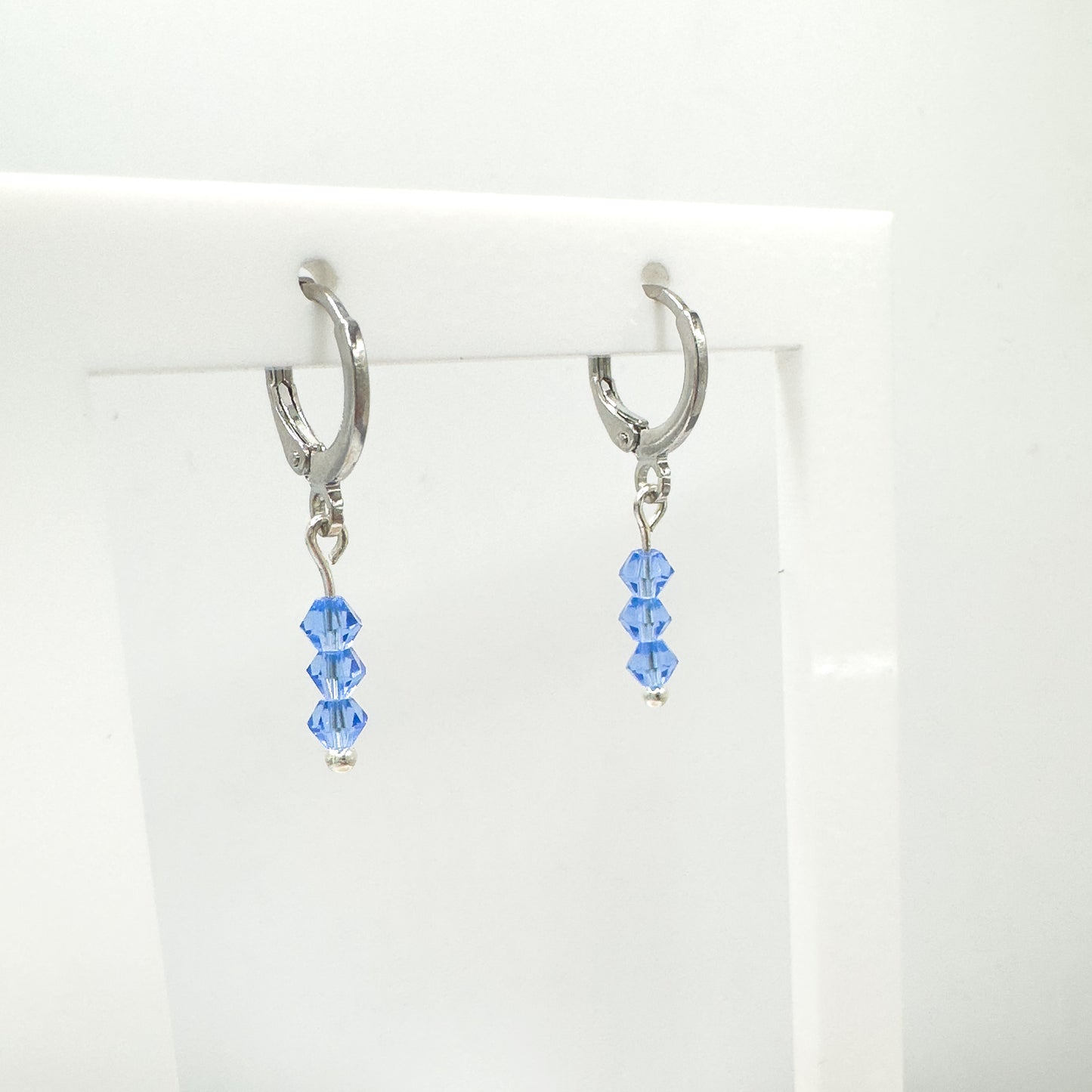 Emilia Silver Crystal Bead Small Hoop Earrings | Cornflower | Hot Pink | Rose | Aqua | White - Razzle and Rose Jewellery