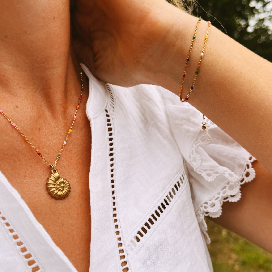 Elena Gold Double Chain Rainbow Bead Bracelet - Razzle and Rose Jewellery
