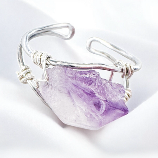 Amalia Silver Raw Amethyst Gemstone Ring - Razzle and Rose Jewellery