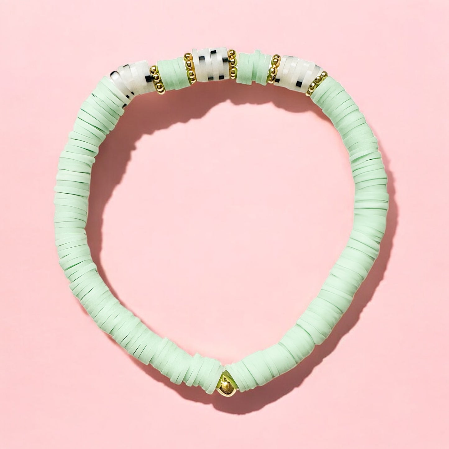 Lisbon Mint Green Heishi Clay Bead Bracelet - Razzle and Rose Jewellery