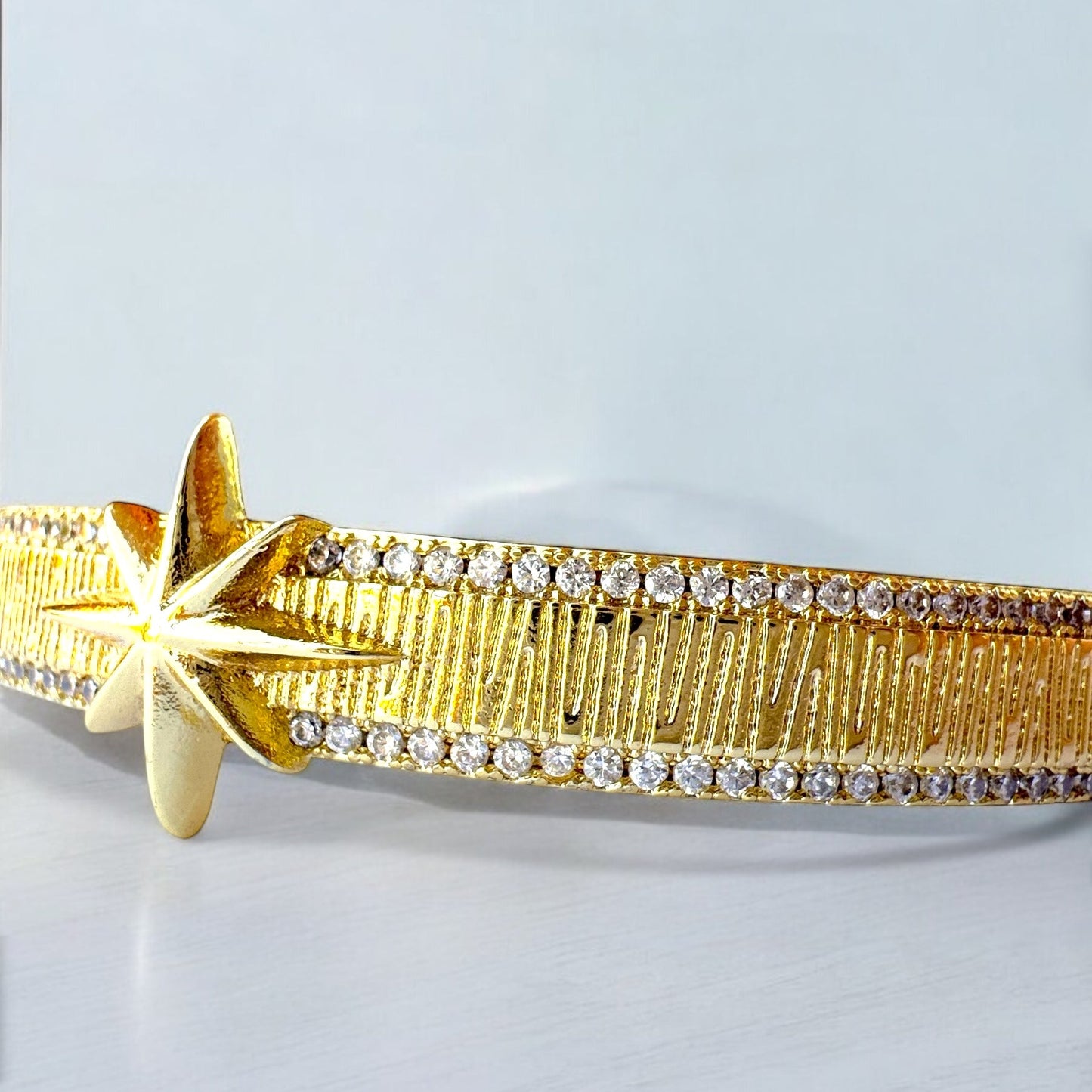 Ophelia North Star CZ Adjustable Gold Cuff Bracelet Default Title Cuff Bracelets Razzle and Rose